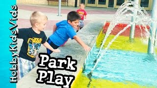 HobbyKids Playtime at Park  Water Fountain Family Fun Vlog by HobbyMom HobbyKidsTV [upl. by Cloots688]