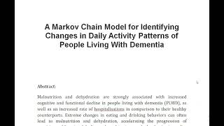 A Markov Chain Model for Identifying Changes in Daily Activity Patterns of People Living With Dement [upl. by Christianna]