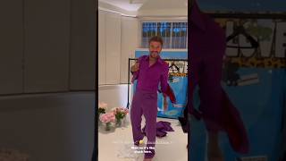 David Beckham struggles to fit into his iconic purple wedding suit at 25th anniversary [upl. by Merow609]