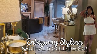 Entryway Decorating with all Neutral Decor with Gold AccessoriesSmall Bathroom Styling  Home Tour [upl. by Suirtemid336]