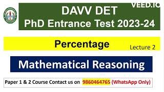 DAVV DETPhD Entrance Exam  Percentage for DAVV DET Exam 2023  Mathematical reasoning [upl. by Phyl876]