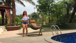 Wicker Patio Swing Hanging Egg Chair with Cushion [upl. by Dj89]