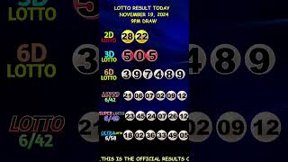 Lotto Result November 19 2024 9pm Draw shorts [upl. by Kcinomod]