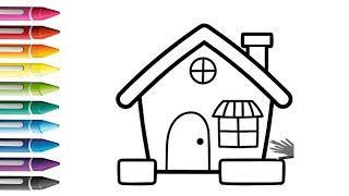 Colorful House Drawing Easy House Drawing And Painting For Kids And Toddlers  Lets Draw Together [upl. by Lola]