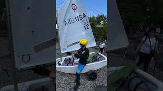 Sailing NYC POV Fighter Optimist Under the Brooklyn Bridge Solo Sail [upl. by Nrol]