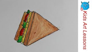 Food Drawings How to Draw a Colorful Veggie Cheese Sandwich Easily in Oil Pastel Step By Step [upl. by Airyt]