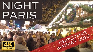 Paris at night  Christmas market 2023  Evening Walking Tour 4K [upl. by Marchak213]