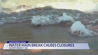 Water pours from sidewalk after large main break in Northwest DC [upl. by Blount]