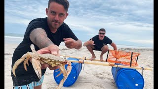 CATCH AND COOK ON HAND MADE RAFT  CATCHING GIANT SAND CRABS WE NEARLY GOT LOST AT SEA  EP 9 [upl. by Ikcin]