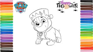 Paw Patrol Rubble Coloring  Rubble in Halloween costume  Paw Patrol 🐶 [upl. by Noslien]