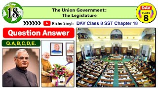 🏦The Union Government  The Legislature Dav Class 8 Sst Chapter 18 Question Answer Civics QABCDE [upl. by Isahella697]