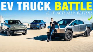 Tesla Cybertruck vs Rivian R1T vs Ford F150 Lightning  Electric Pickup Truck Comparison [upl. by Ruhnke393]