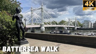 Exploring Battersea in Spring  London Walking Tour along the Thames to Battersea Power Station 4K [upl. by Uah]