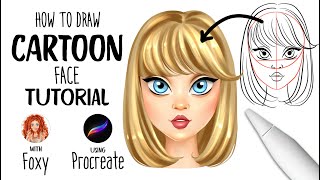 Cartoon face drawing in Procreate from sketch to color [upl. by Market]