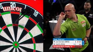 AMAZING DARTS Michael Smith 62 Michael van Gerwen 2015 European Darts Trophy Final HD [upl. by Eceirehs909]