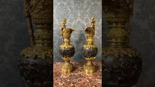 Pair of Renaissance style French patinated bronze ewers [upl. by Prussian]