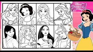 DISNEY PRINCESS Group Fun Coloring Page 8 PRINCESSES ARIEL MULAN BELLE SNOW WHITE ELSA MERIDA Marker [upl. by Eilrak]