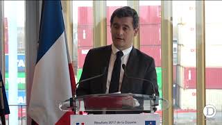 Conference de presse de Gerald Darmanin sur les résultats de la douane française pour 2017 [upl. by Akinert514]