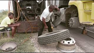 Truck tyre 11 00 20 puncture repair  Amazing Technique of Repairing a Truck Tire  Easy method [upl. by Mccallion]