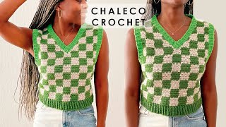 Chaleco a Crochet  Jersey corto a cuadros de crochet  Amigable para Principiantes [upl. by Oflodur]