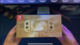 Unboxing Nintendo switch lite Hyrule Edition Zelda [upl. by Jarita]