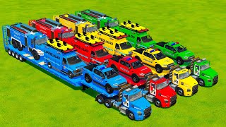 TRANSPORTING POLICE CARS FIRE TRUCKS amp LIFEGUARD VEHICLES WITH MACK TRUCKS Farming Simulator 22 [upl. by Yleik]