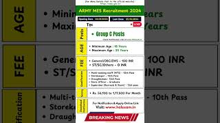 Army MES Recruitment 2024 indianarmy recruitment [upl. by Etem]