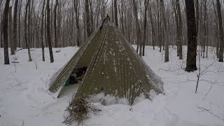 Extreme Winter Camping in 40 Degrees With Wood Stove amp Tent deep snow no tent below 40°C [upl. by Titania]