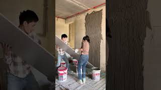 Asian bricklayer installs tiles P47 diy construction tiles shorts bricklayer tiling handmade [upl. by Dymphia]