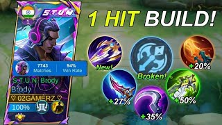 THE BEST 1 HIT BUILD FOR BRODY 100 DELETE 😱  Top 1 Global Brody Gameplay   Mobile Legends [upl. by Vitoria]