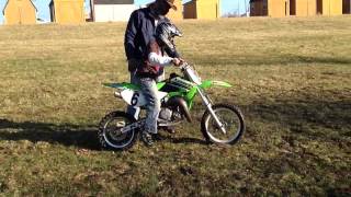 Wyndham First Ride on Kawasaki KX65 [upl. by Anihsak843]