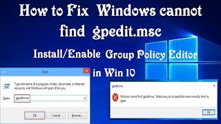 How to Fix gpeditmsc not found error in windows 10 How To Enable Group Policy Editor gpeditmsc [upl. by Sucramed587]