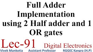 Full Adder Implementation using Half adder and Or gates Lec91 [upl. by Fasto120]