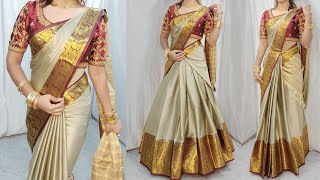 COTTON SILK SAREE DRAPING IN 3 STYLEBEGINNERS SAREE DRAPING TUTORIALSTEP BY STEPHINDI [upl. by Anual]