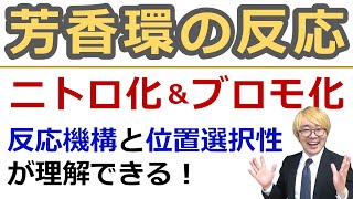 【大学有機化学】芳香族求電子置換反応：ベンゼン環のニトロ化・ブロモ化の反応機構および位置選択性について [upl. by Eunice]