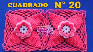 CUADRADO N° 20 TEJIDO A CROCHET VIDEO COMPLETO Cuadrado FLOR CON HOJITAS EN RELIEVES para colchas [upl. by Amato848]