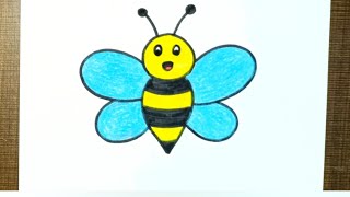 How to Draw a Cute Honey Bee Step by Step for Kids  Cute Honey Bee Drawing for Kids 🐝🐝 [upl. by Aicenek296]