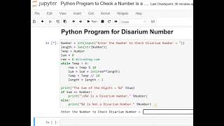 Day 74  Python Program to Check a Number is a Disarium Number [upl. by Iago]