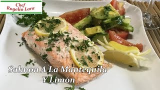 SALMON A LA MANTEQUILLALIMON Y AJO CON ENSALADA DE AGUACATE [upl. by Mishaan]