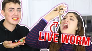 GUMMY FOOD VS REAL FOOD CHALLENGE  eating live WORM [upl. by Verge]