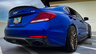 GENESIS G70 33T WITH ARK DOWNPIPE amp CUSTOM MIDPIPE COLD START FLY BYS amp MORE [upl. by Ellerad]