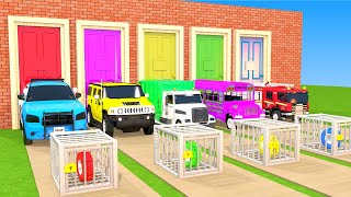 Choose The Door With Tires Fire Truck School Bus Garbage trucks Car 3D Vehicles Game [upl. by Anafetse905]