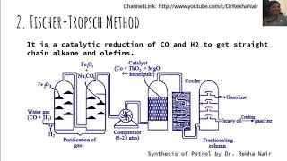 Fischer Tropsch and Bergius Process Synthesis of PetrolFuels and its analysisby Dr Rekha Nair [upl. by Anirtac]