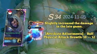 Brody Adjustment S34 Gameplay quotBuff Physical Attack Late Gamequot  Mobile Legends Bang Bang [upl. by Segroeg]