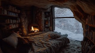 Deep Sleep in a Warm Cave  Blizzard Sounds and Crackling Fireplace for a Peaceful Night  ASMR [upl. by Yardley]