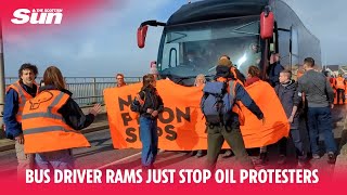 Bus driver rams Just Stop Oil protesters blockade nearly running them over [upl. by Lodhia]