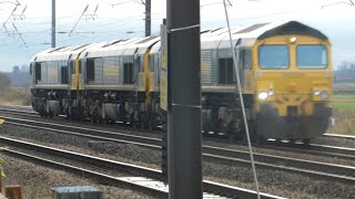 66560 66515 amp 66554 at York Sidings Hotel  0N32 Leeds Balm Rd to Tyne SS 181223 [upl. by Hillinck]