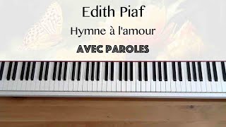 Edith Piaf  Hymne à lamour avec paroles  Piano [upl. by Sissie]