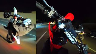 CRF150RB night ride WHEELIES  TSS 22 100 MOTORBIKES  CLOSE CALLS [upl. by Silin140]