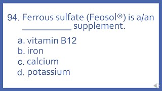 Top 200 Drugs Practice Test Question  Ferrous sulfate Feosol is aan  supplement [upl. by Lynnelle]